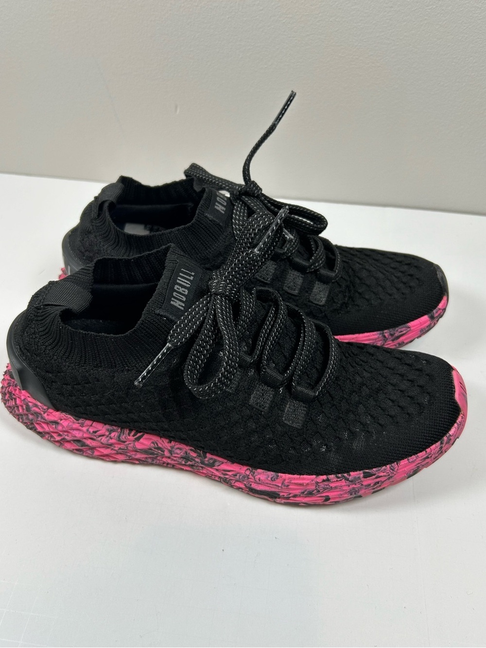 Nobull AllDay Knit Runner Black Knit Athletic Sneakers with Pink Marbled Sole - Picture 2 of 9